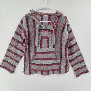 Artesanias Women's Long Sleeve Hooded Drug Rug  Multi Color Striped Size S Surf